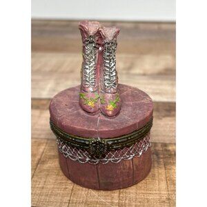 Decorative Boot-Themed Trinket Box With Hinged Lid & Lace Detailing